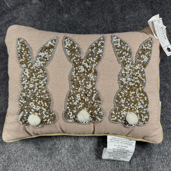 New Bella Lux Sequined Bunny Rabbit Pink Gold Trim Throw Pillow NWT - Picture 6 of 10